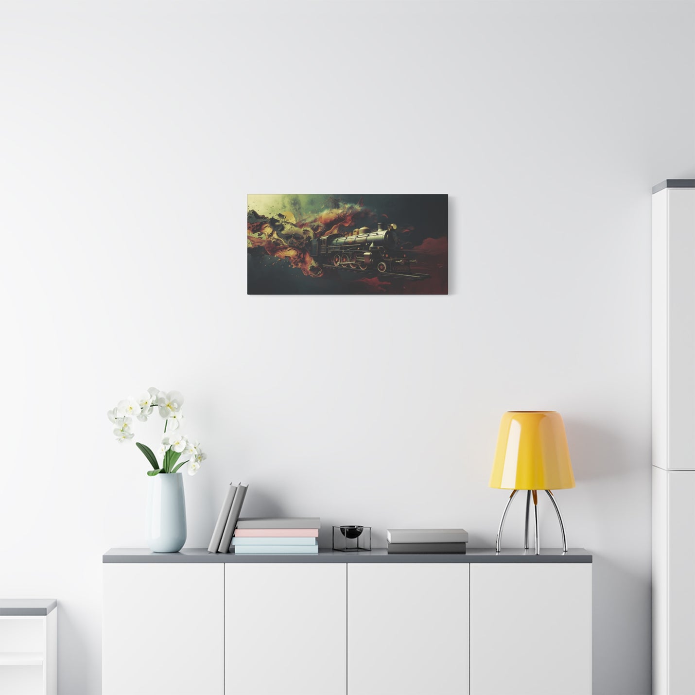 Premium 30″ x 15″ | 76.20 cm x 38.10 cm cinematic train canvasafdruk stretched over 1.25″ | 3.18 cm wood.
