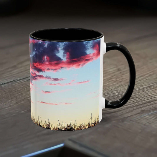Sunset Accent Coffee Mug with vibrant colors and glossy finish for nature lovers and coffee enthusiasts.