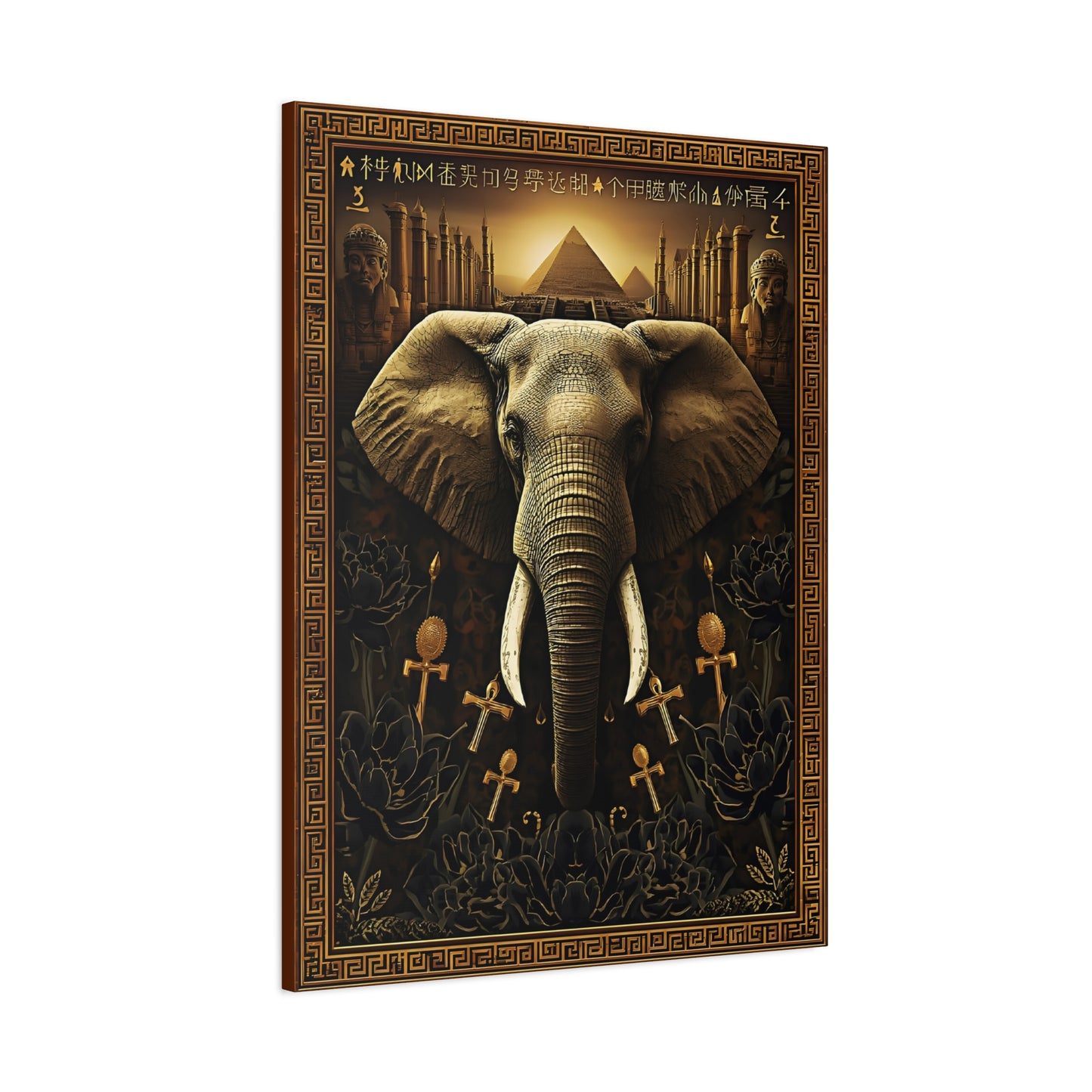 Egyptian Elephant Canvas Print — Pyramid & Ankh Wall Art
