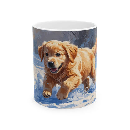 Mug - Dog Playing in the Snow Ceramic Coffee Cup - A Pretty Print
