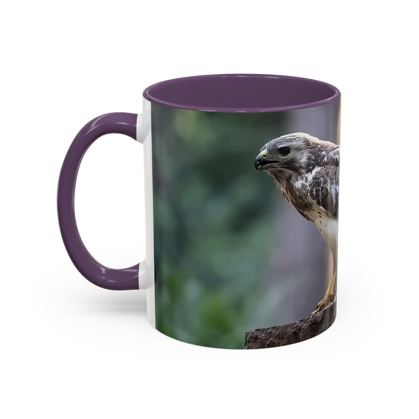 Mäusebussard Becher 325ml mit Naturdesign, lila Henkel und Inneren.