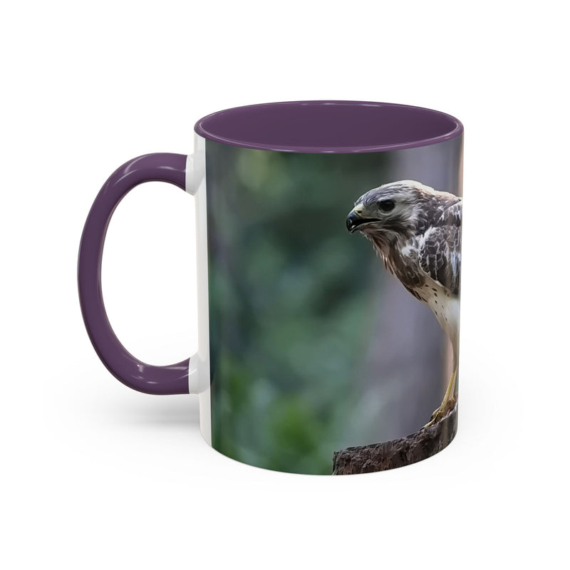 Mäusebussard Becher 325ml mit Naturdesign, lila Henkel und Inneren.