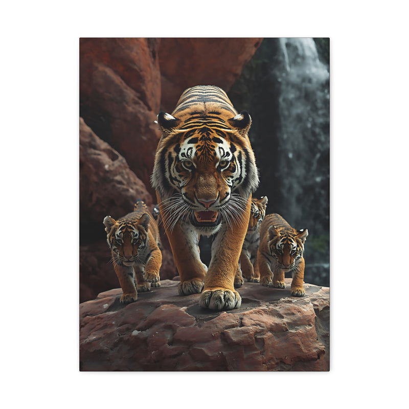 Tiger Family Canvas Print in 18″ x 24″ | 45.72 cm x 60.96 cm size with a stretched 1.25″ | 3.18 cm depth profile.