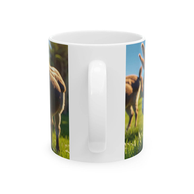 Cozy morning view of a 11oz Mug with cute donkeys - Coffee Mug near a sunlit room window for a relaxed coffee break.