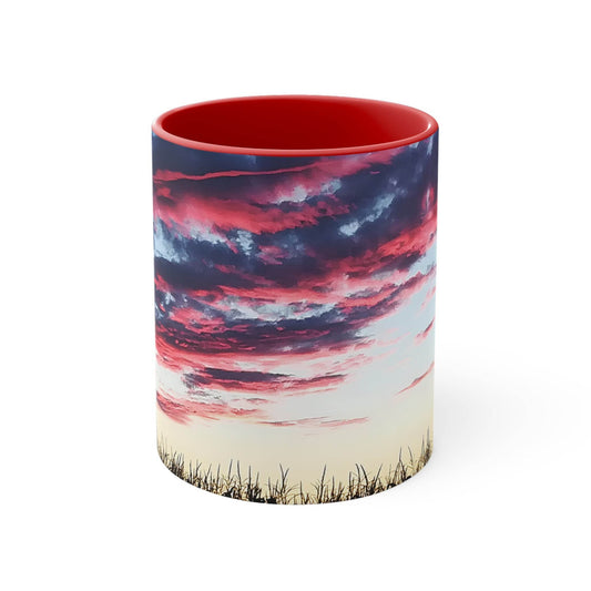 Sunset Accent Coffee Mug - Artistic Drinkware for Nature Lovers, Home Office Decor, Gifts for Coffee Lovers, Birthday, Relaxation - A Pretty Print