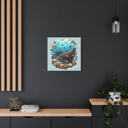 Sunken Ship Ocean Canvas Wall Art — Underwater Fish & Seashell Print