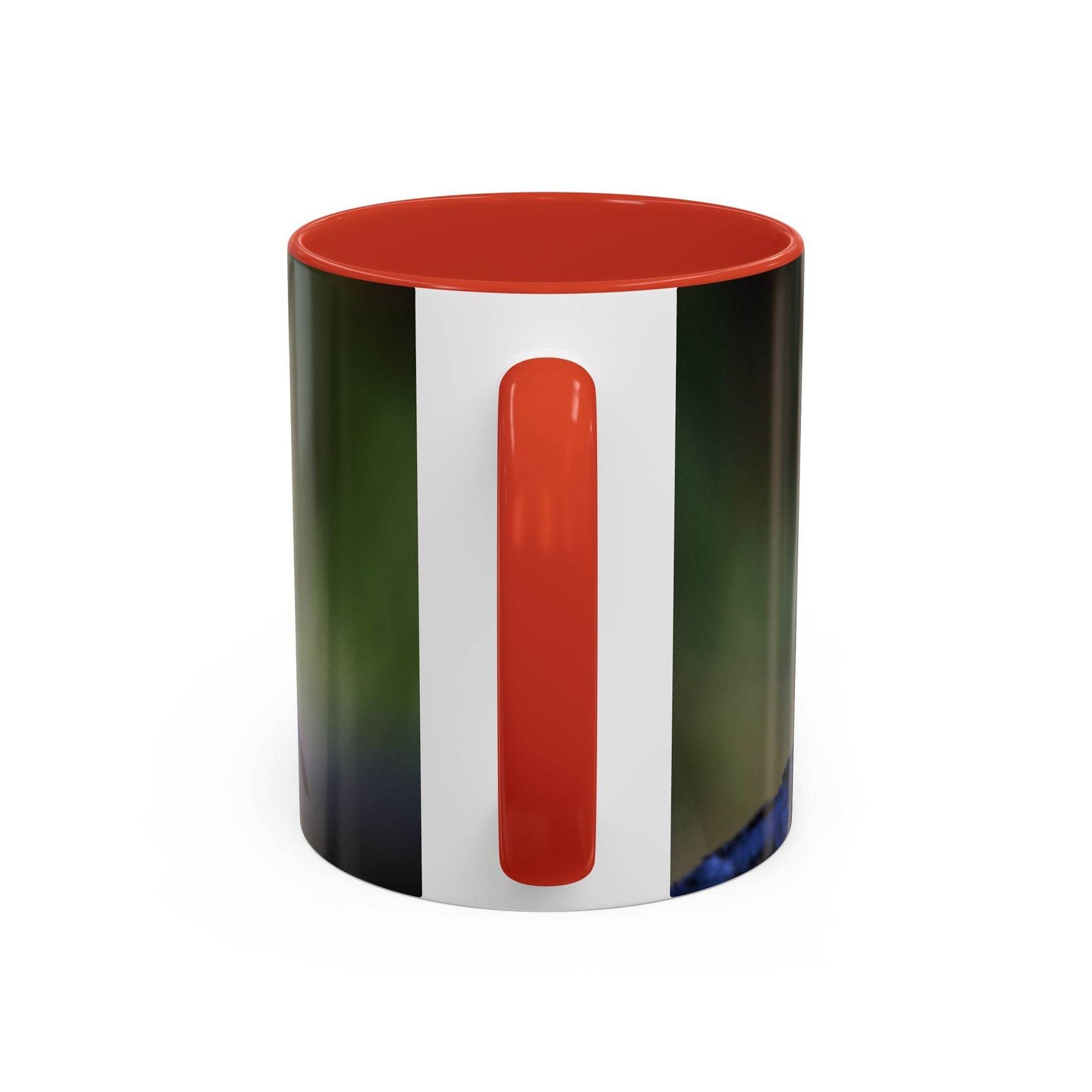 Ceramic robin bird mug 325ml featuring a red handle and inner rim.