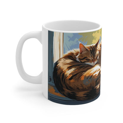 Mug - Three Cats Sleeping on a Windowsill Ceramic Coffee Cups - A Pretty Print