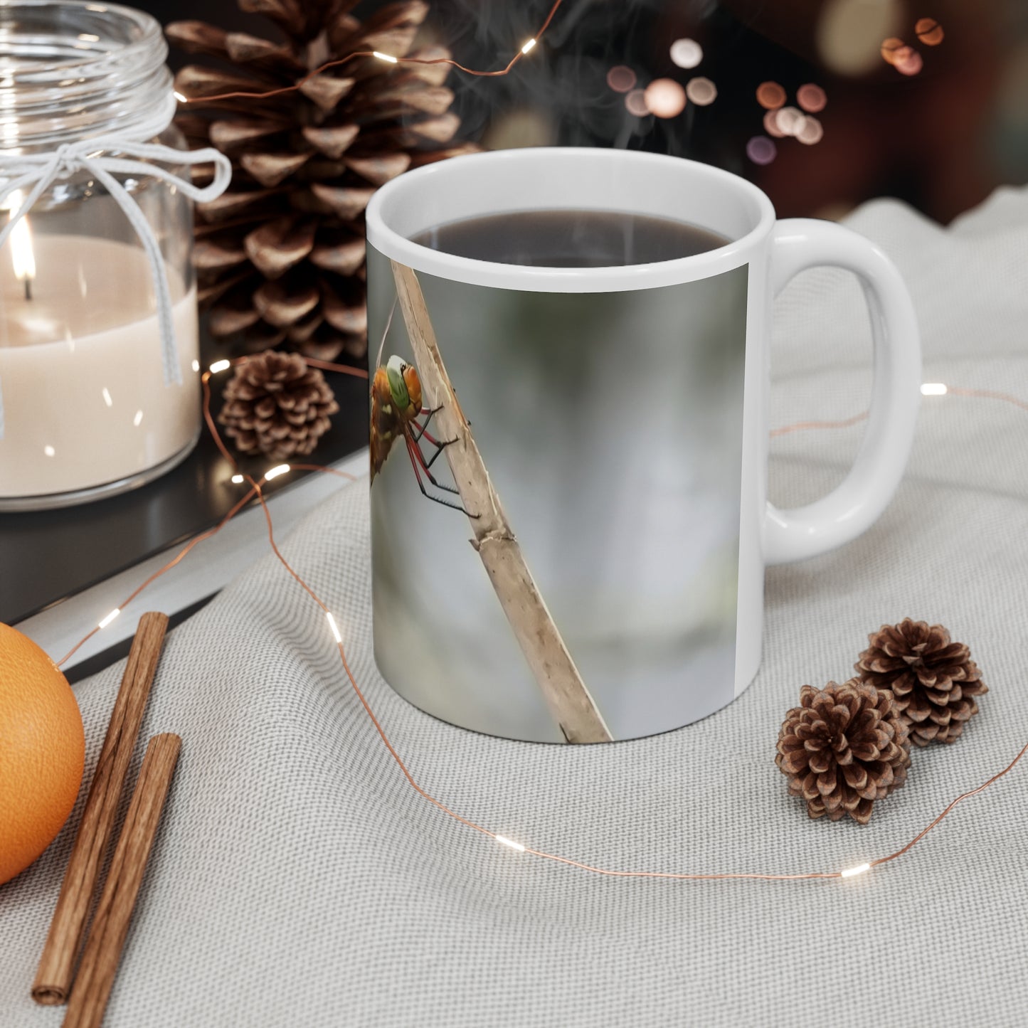 Mug - Pretty Dragonfly Design, White Ceramic 11oz