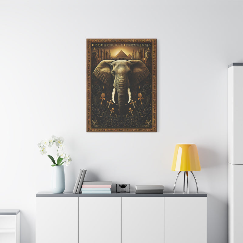 Premium 30″ x 40″ | 76.20 cm x 101.60 cm mythic elephant canvas print with a 1.25″ | 3.18 cm thick gallery profile.