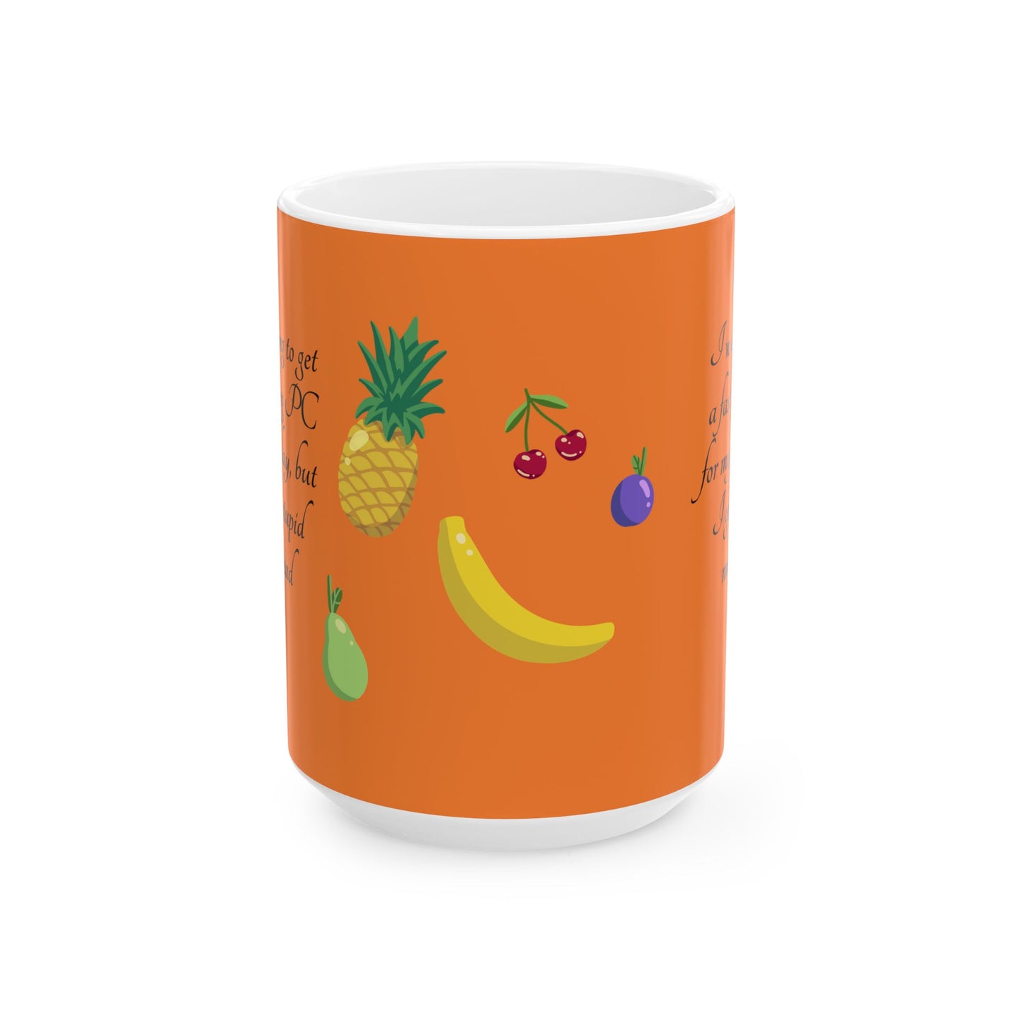 Large 15oz gamer themed Coffee Mug — 'I got a stupid mug for my birthday' next to fresh botanical home decor.