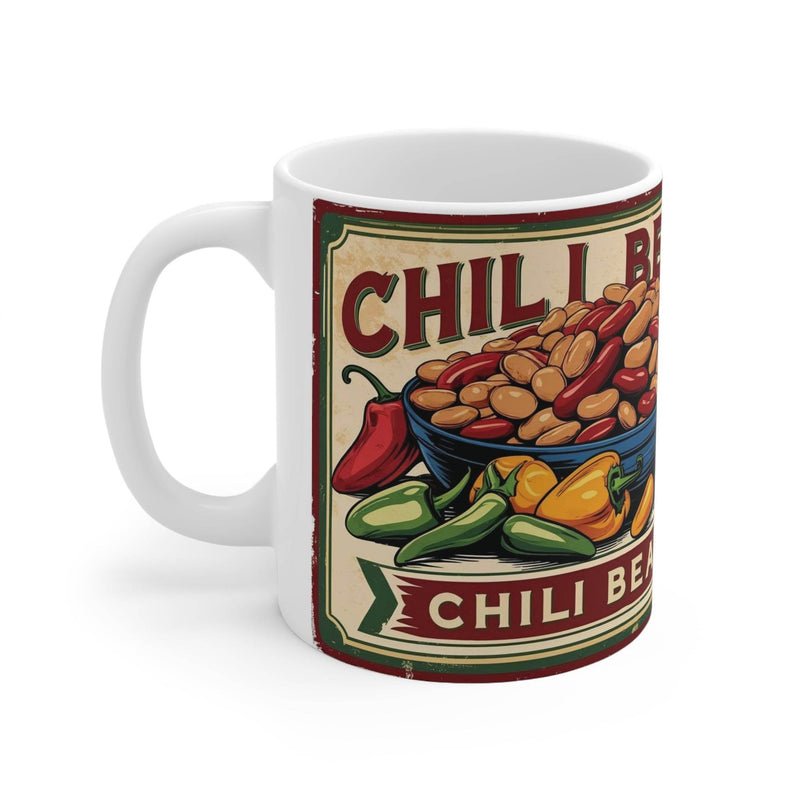 Farbenfroher 325ml Keramik-Becher im Design einer lustigen Dose Chilibohnen mit glänzender Oberfläche für den Morgen.