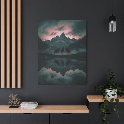 Wolf Pack Mountain Canvas Print — Moody Night Landscape Wall Art