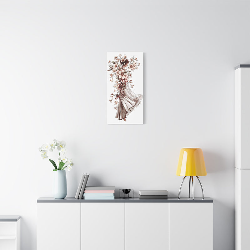 Poetic sepia dancer woven from flowers: 15″ x 30″ | 38.10 cm x 76.20 cm canvas print with Depth 1.25″ | 3.18 cm.