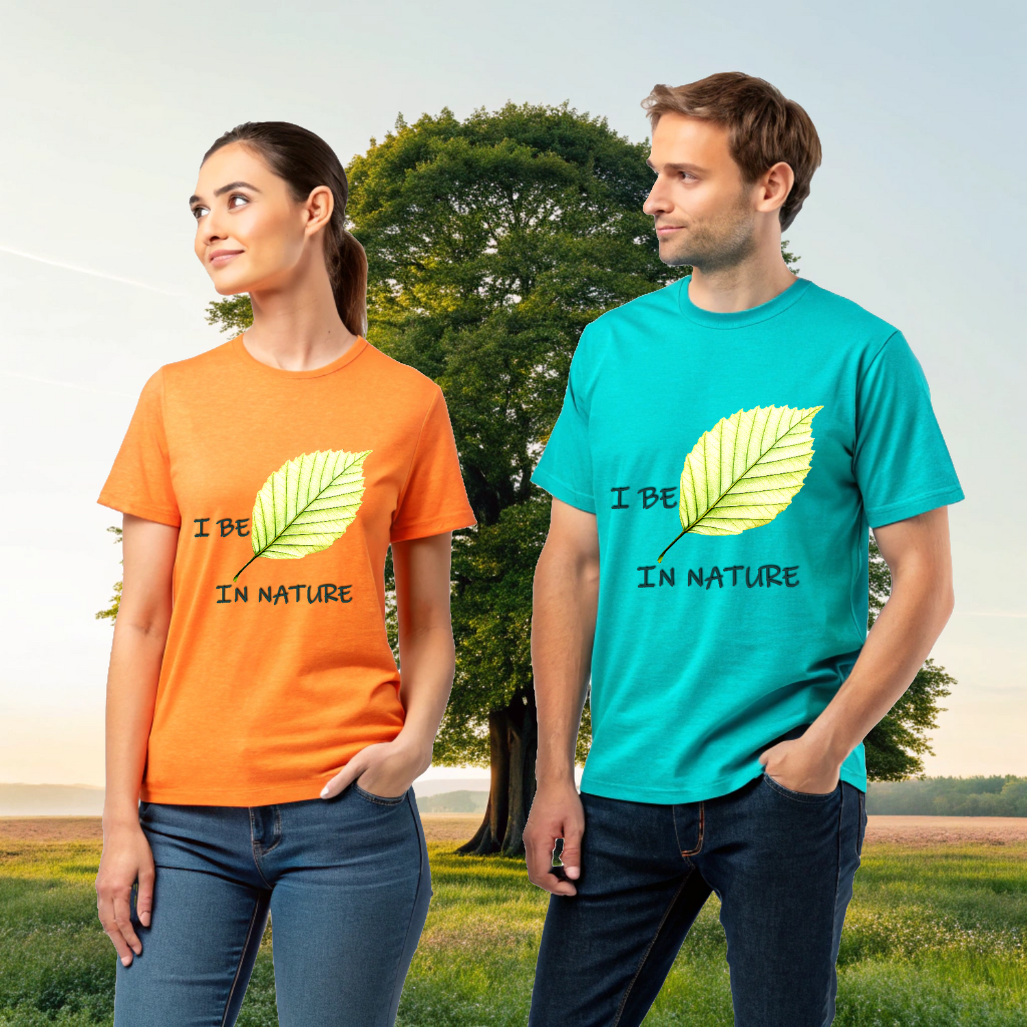 Nature-Inspired 'Be' Leaf Tee – Unisex Eco-Friendly Shirt with Inspirational Motif for Nature Lovers.