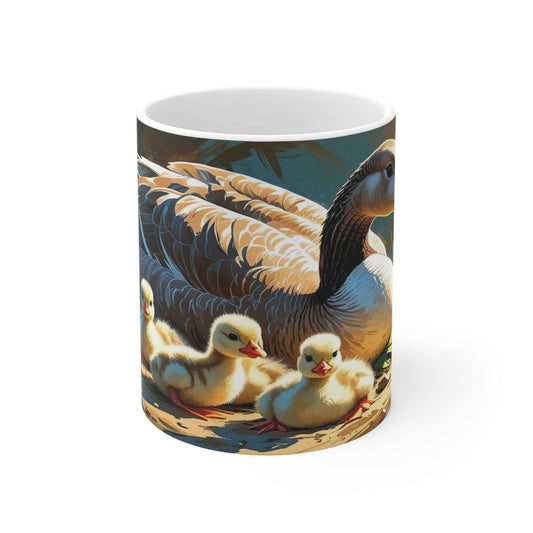 Mug - White Ceramic Coffee Cups with Goose and Little Goslings Design - A Pretty Print