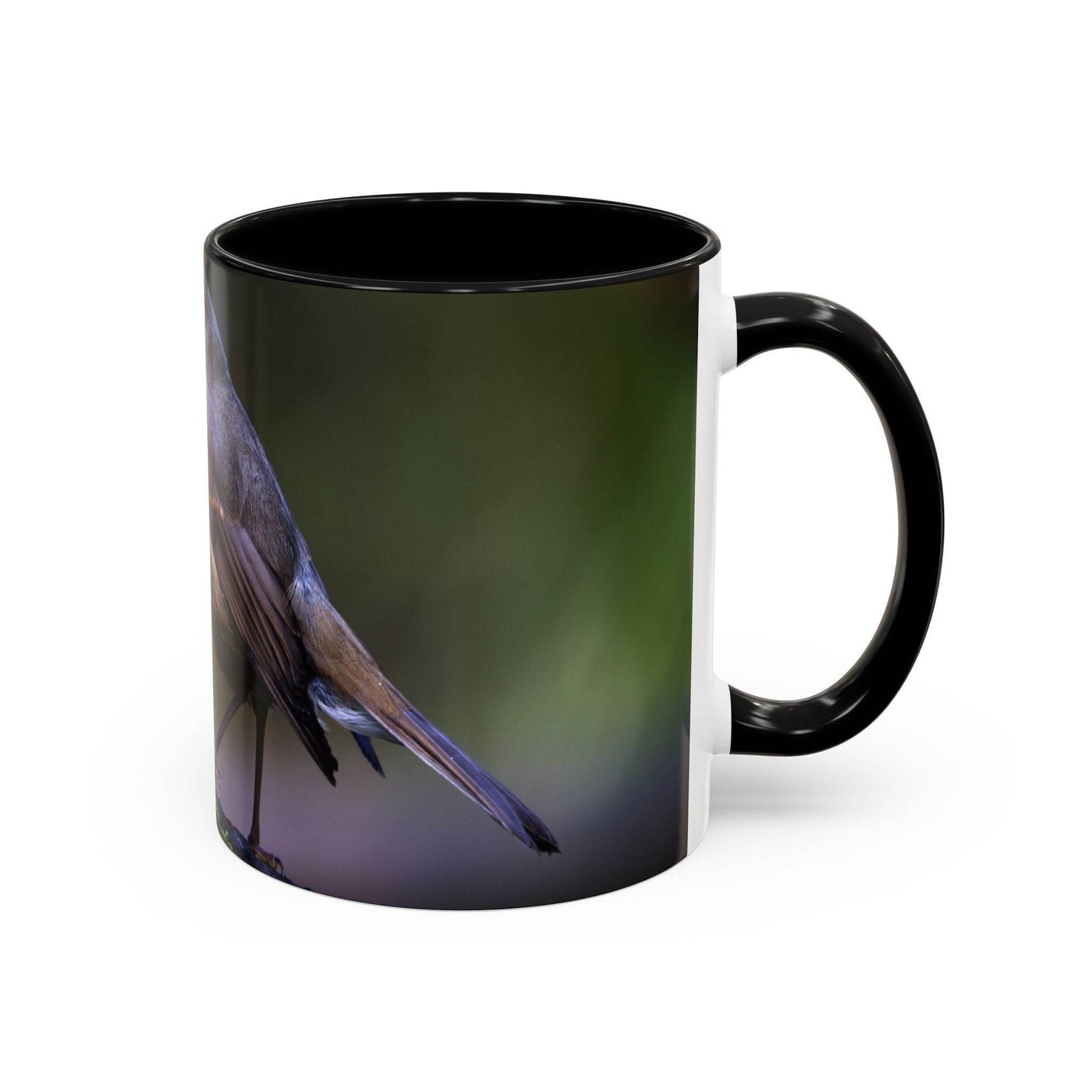Robin bird coffee mug 325ml with a black interior and handle accent.