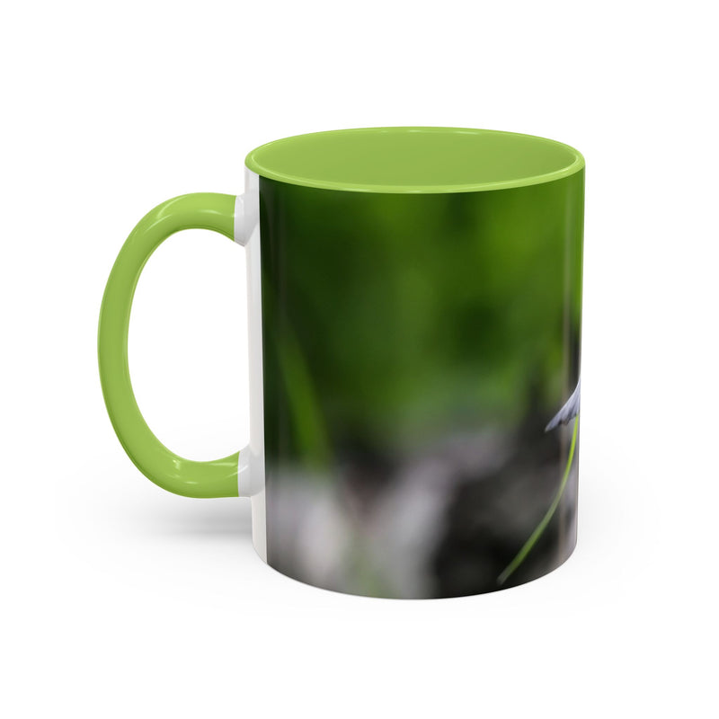 325ml nature-inspired bird photography coffee mug with a light green handle and light green inside.