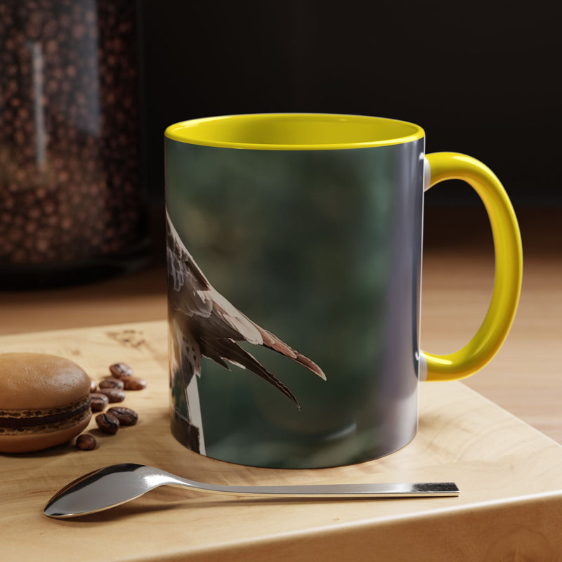 Wildlife Mäusebussard Becher 325ml mit gelbem Henkel und Innerem.