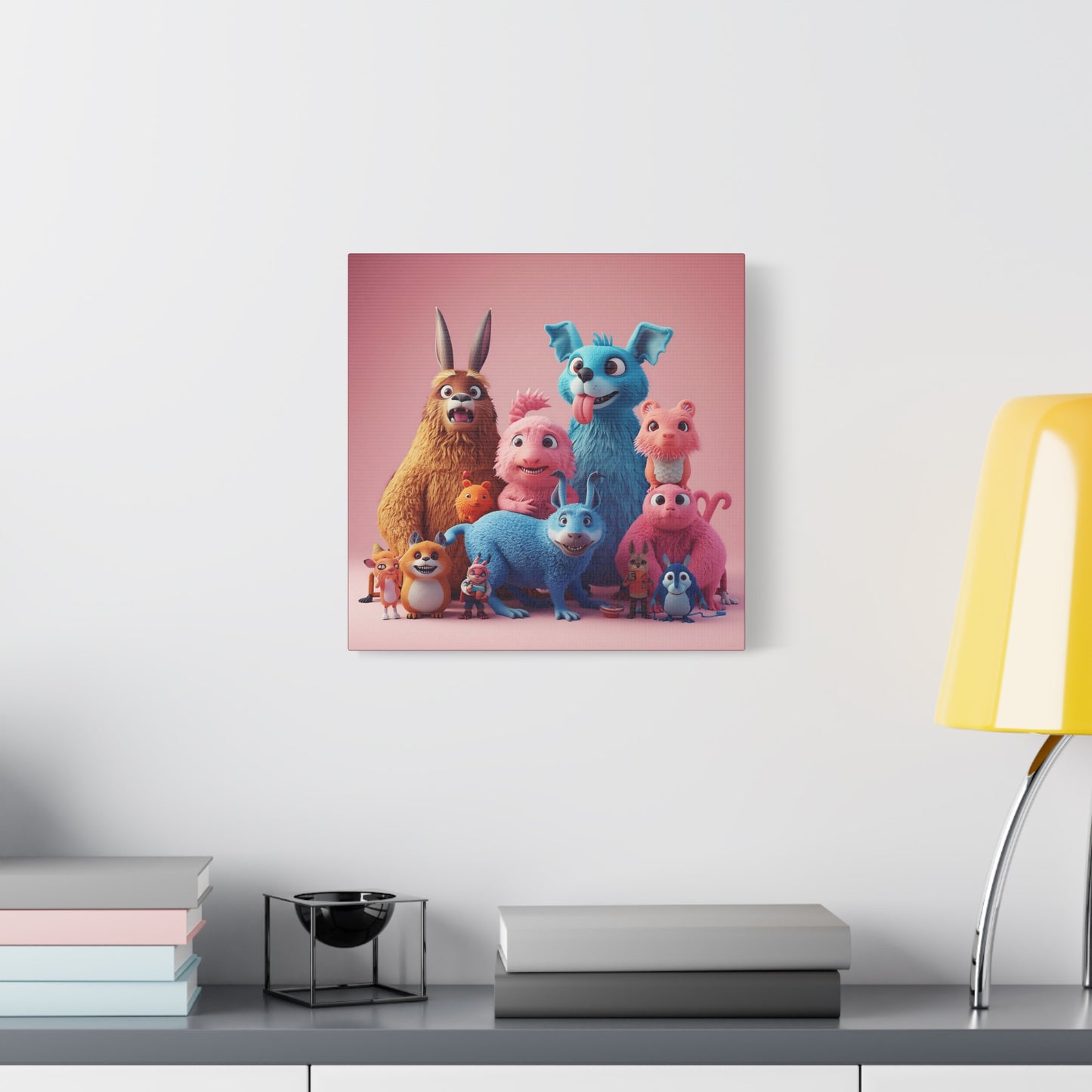 Cute Colorful Creature Family Matte Canvas Wall Art — Playful Kids Room Décor