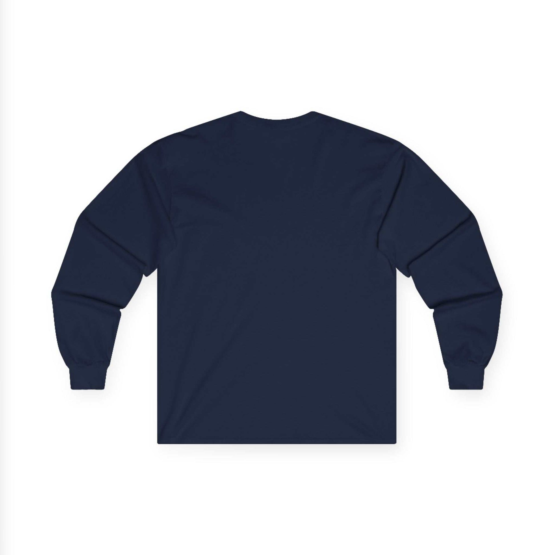 Unisex Ultra Cotton Long Sleeve Tee, dark blue, back view, ribbed knit collar.
