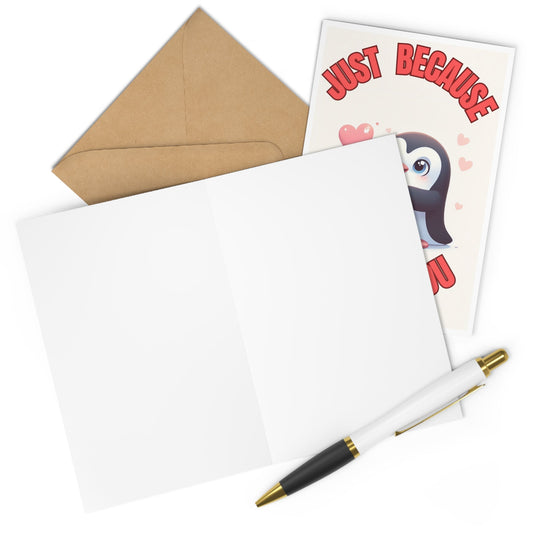 Cute penguin greeting cards with envelope and pen, perfect for expressing love and joy.