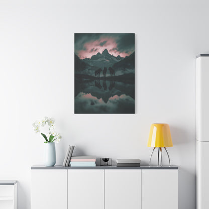 Wolf Pack Mountain Canvas Print — Moody Night Landscape Wall Art