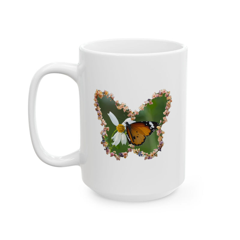 Butterfly Daisy Wreath Mug | Ceramic Coffee Mug