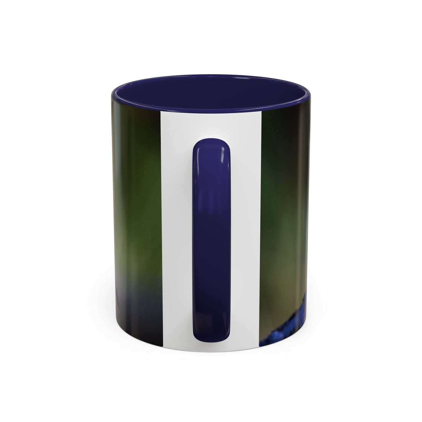 Ceramic robin bird mug 325ml featuring a navy handle and inner rim.