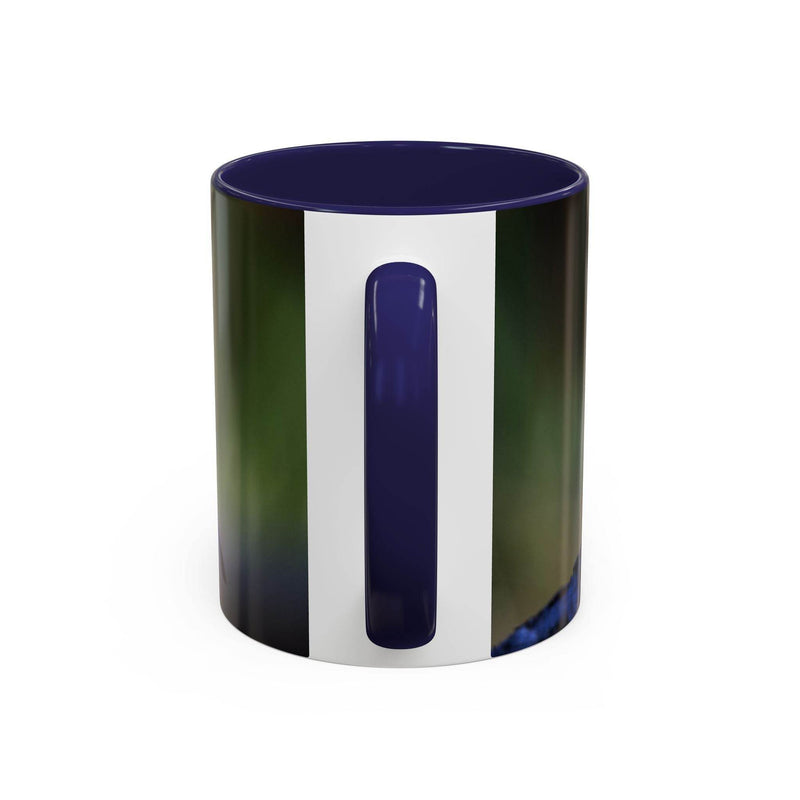 Ceramic robin bird mug 325ml featuring a navy handle and inner rim.