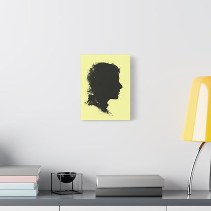 Silhouette Portrait Canvas Print — Vintage Black Profile on Soft Yellow Matte