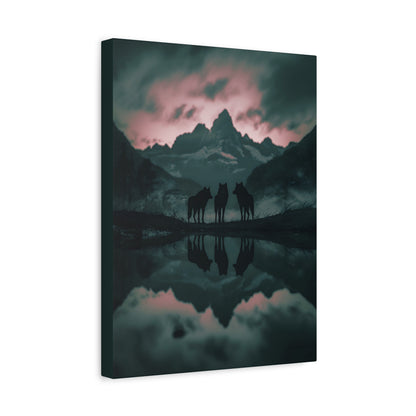 Wolf Pack Mountain Canvas Print — Moody Night Landscape Wall Art