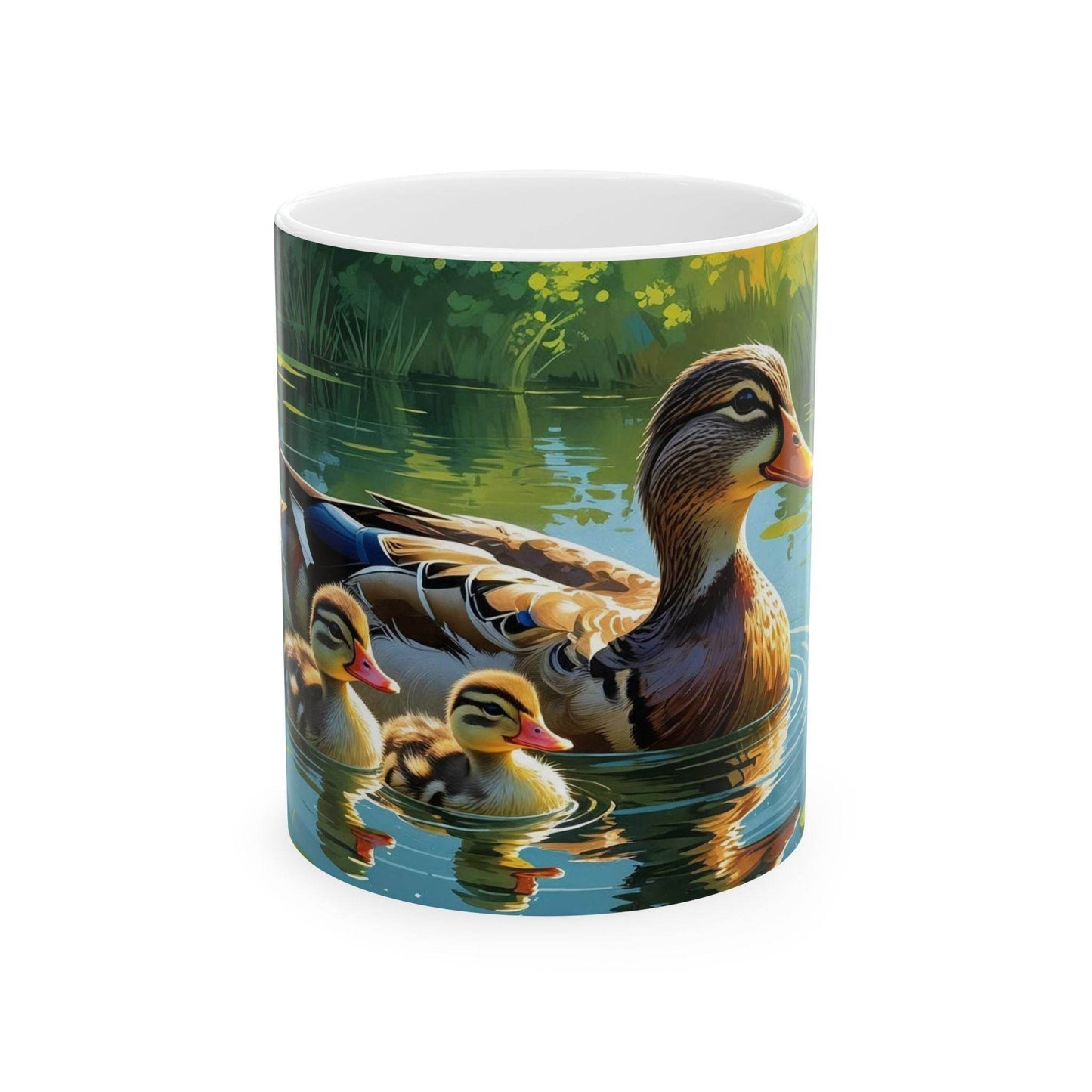 Mug - Mother Duck Swimming with Little Ducklings Ceramic Coffee Mug - A Pretty Print