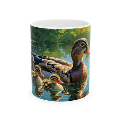 Mug - Mother Duck Swimming with Little Ducklings Ceramic Coffee Mug - A Pretty Print