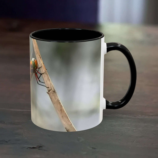 Accent Coffee Mug with Dragonfly Design, Black Handle and Interior