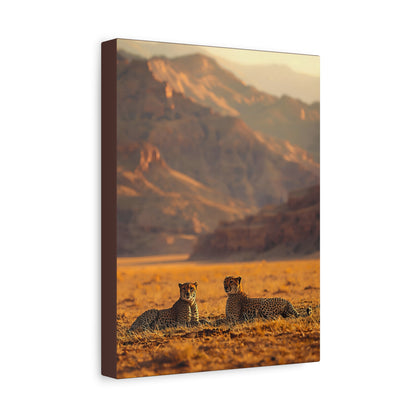 Cheetah Pair Desert Landscape Matte Canvas Print