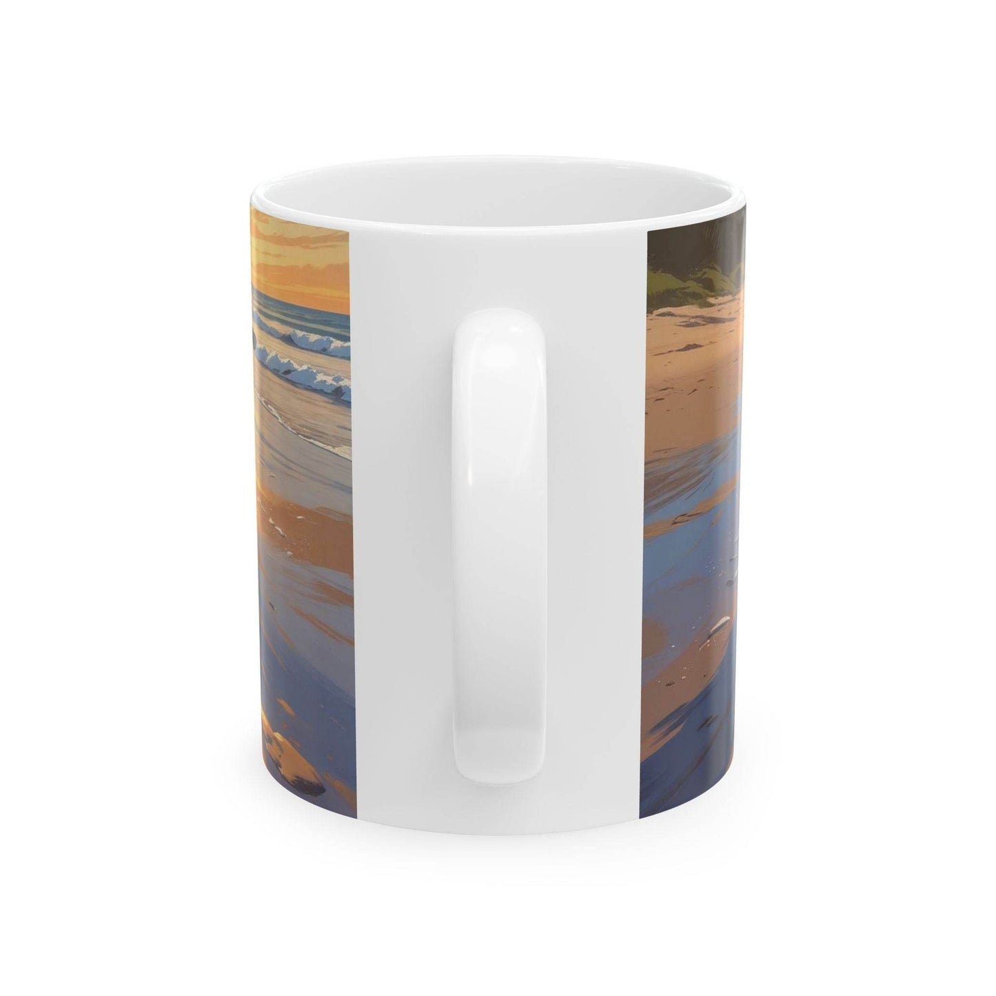 Mug - Running Dogs on the Beach at Sunset Ceramic Coffee Cup - A Pretty Print