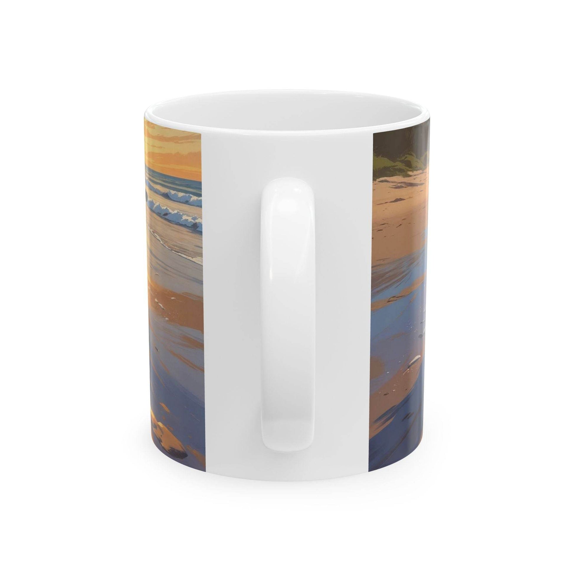Mug - Running Dogs on the Beach at Sunset Ceramic Coffee Cup - A Pretty Print