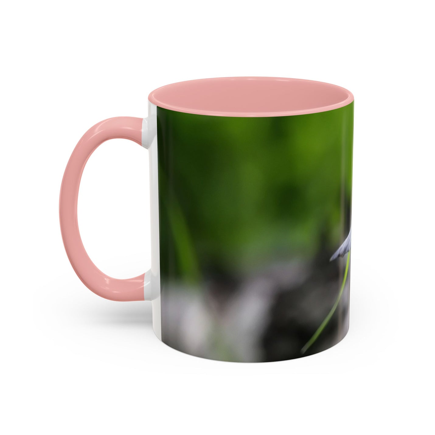325ml nature-inspired bird photography coffee mug with a pink handle and pink inside.