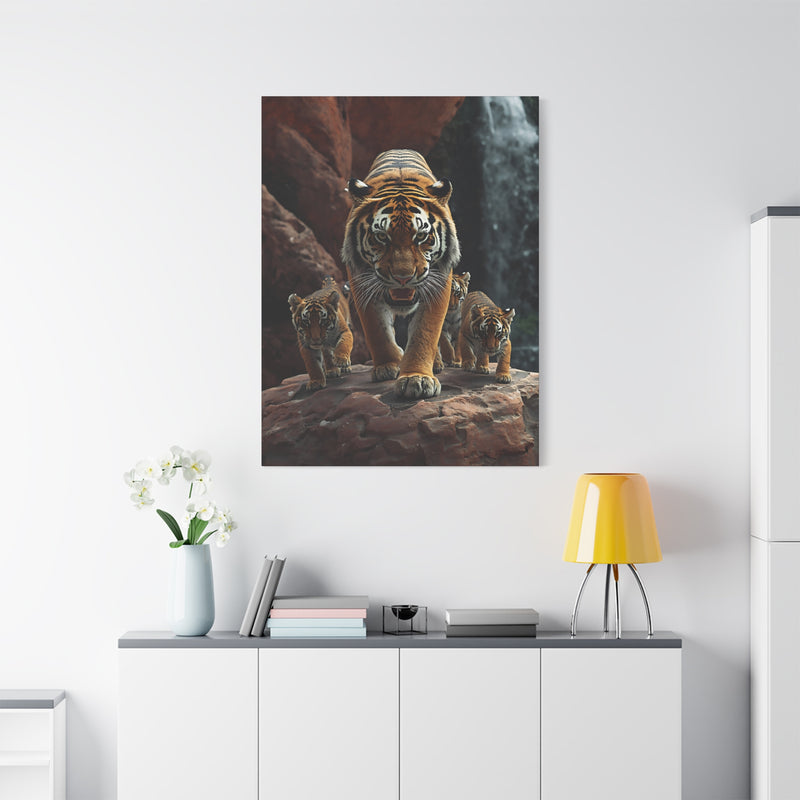 Premium 36″ x 48″ | 91.44 cm x 121.92 cm wildlife tigers canvas print on a 1.25″ | 3.18 cm modern gallery frame.
