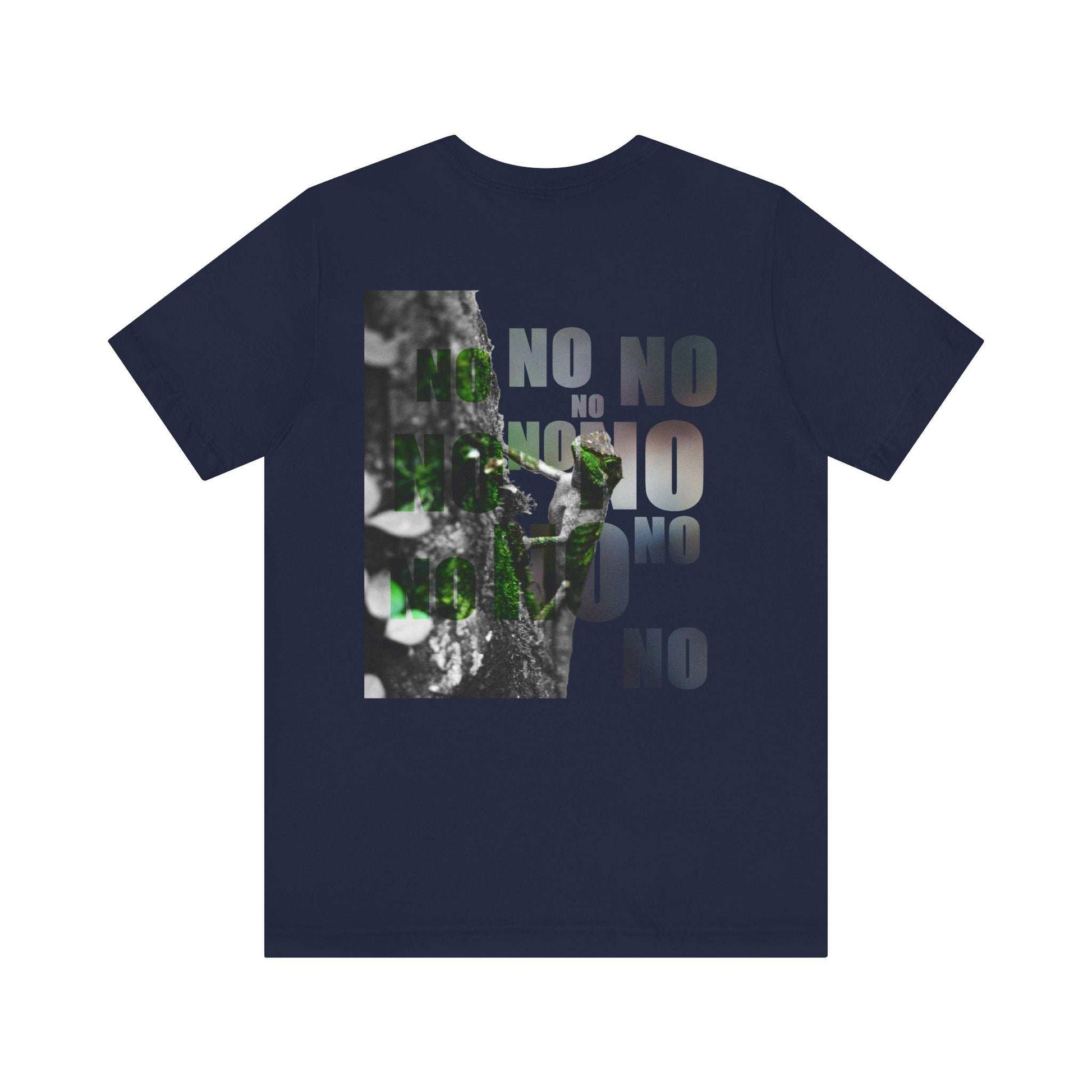 Unisex Tee with nature print and "Yes and No" graphic design, versatile and stylish.