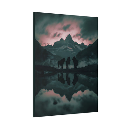 Wolf Pack Mountain Canvas Print — Moody Night Landscape Wall Art