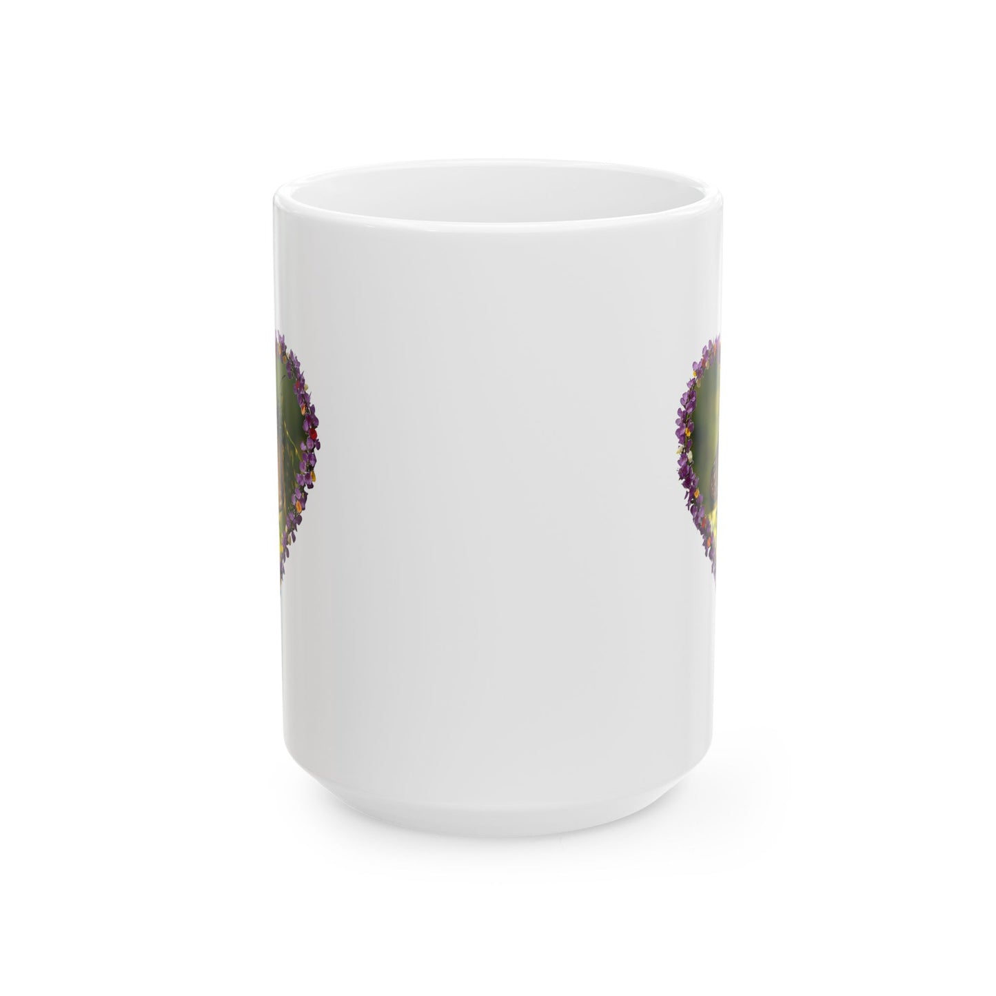 Butterfly Heart Mug — Floral Heart Frame Ceramic Coffee Cup (11oz & 15oz)