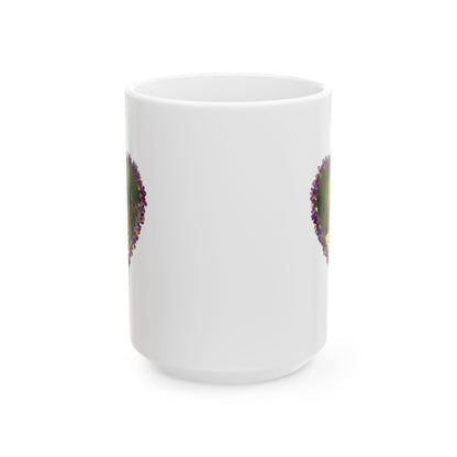 Butterfly Heart Mug — Floral Heart Frame Ceramic Coffee Cup (11oz & 15oz)