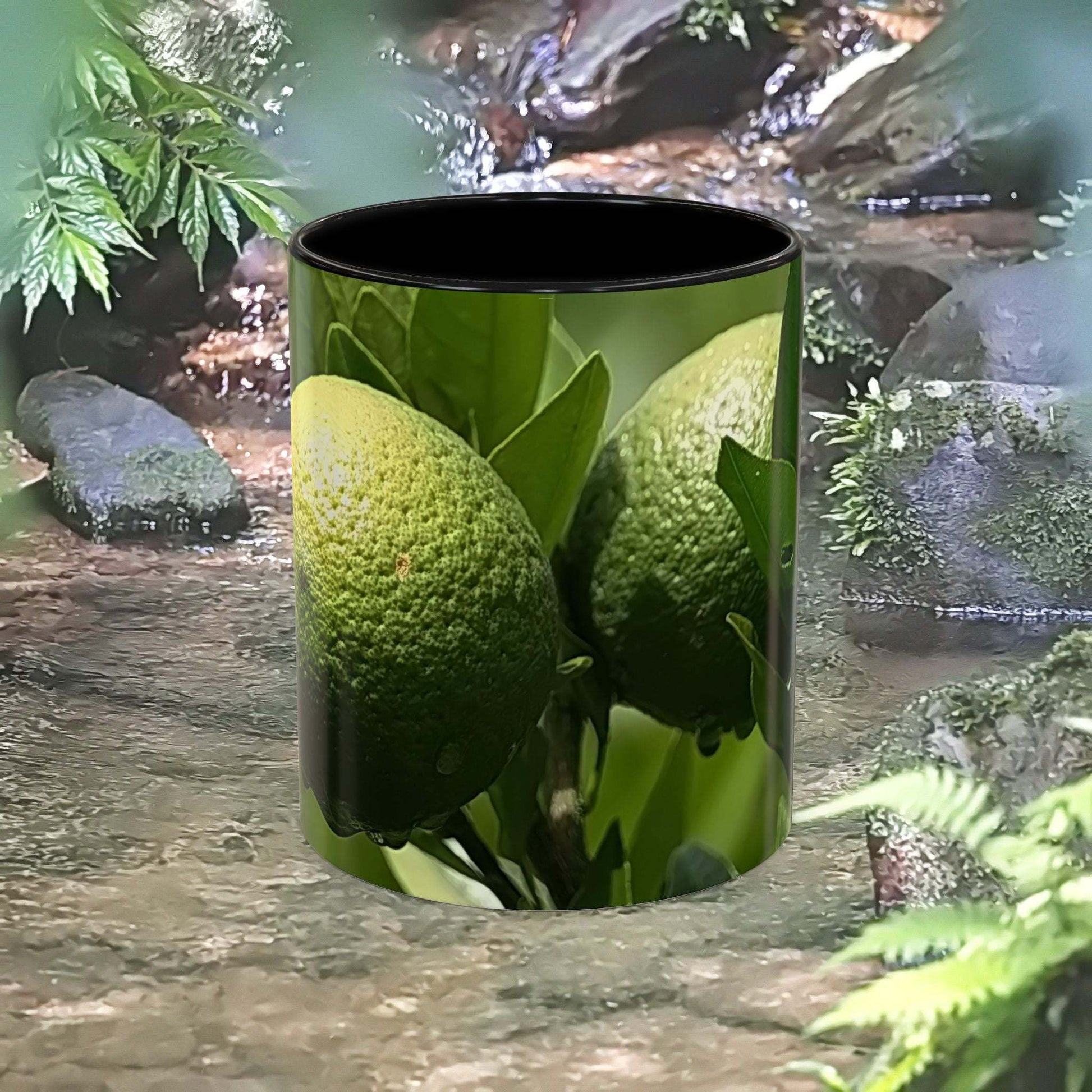 11oz Fruit Mug with vibrant colors and glossy finish, perfect for morning coffee.