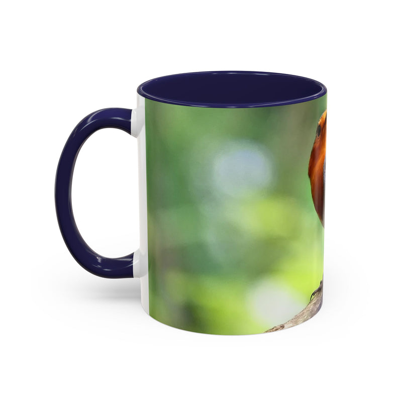 Stately Robin Ceramic Mug 325ml with Navy handle and interior — deep blue interior nature themed mug.