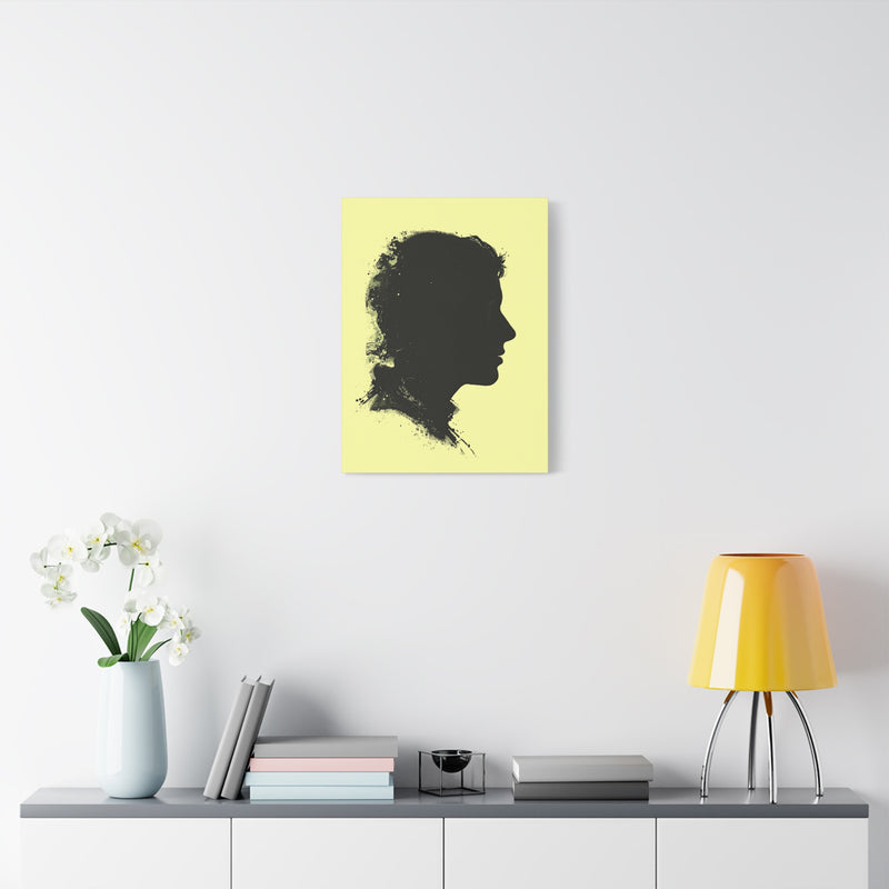 Silhouette Portrait Canvas Print — Vintage Black Profile on Soft Yellow Matte