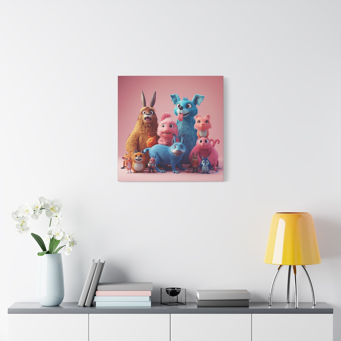 Cute Colorful Creature Family Matte Canvas Wall Art — Playful Kids Room Décor