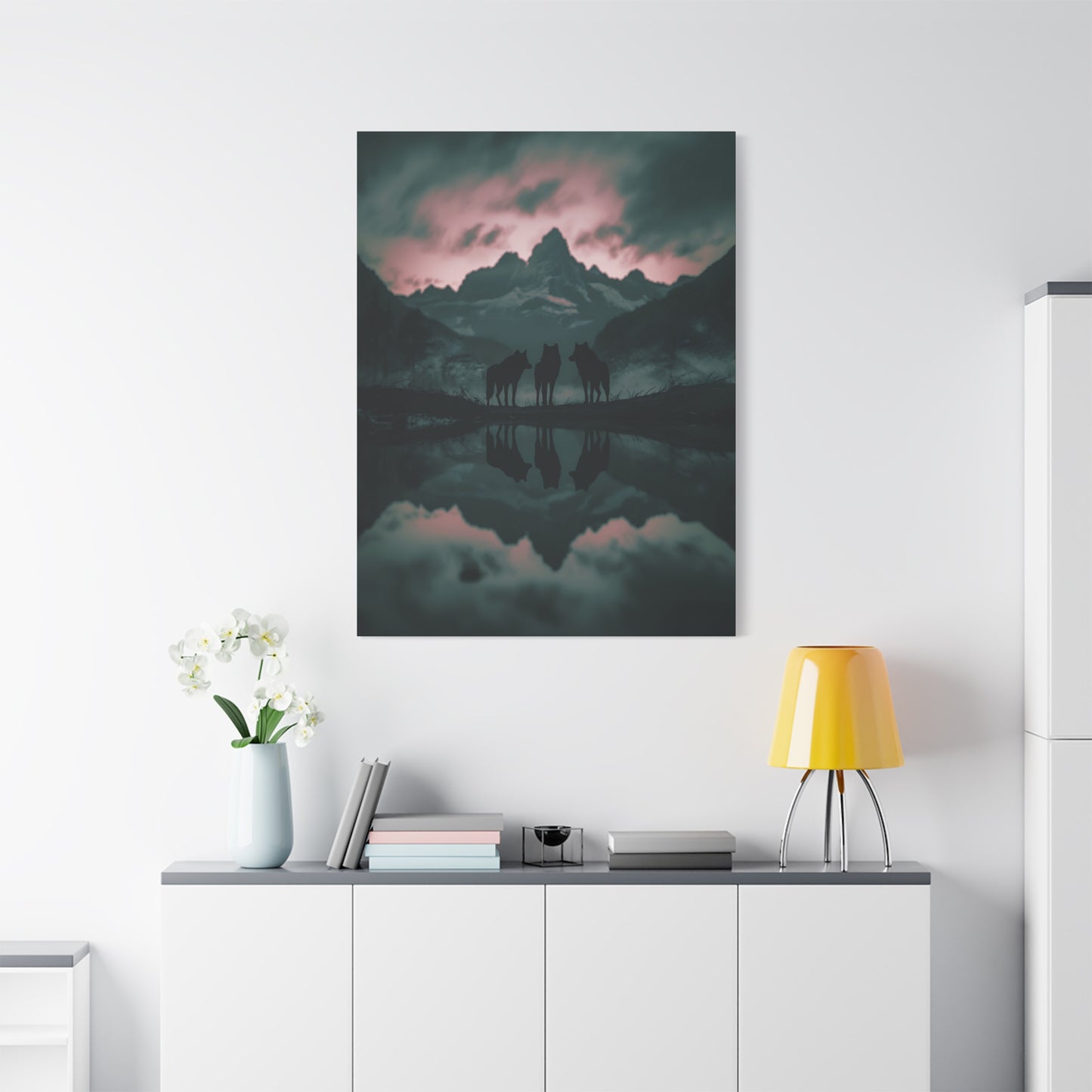 Wolf Pack Mountain Canvas Print — Moody Night Landscape Wall Art
