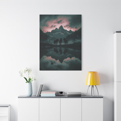 Wolf Pack Mountain Canvas Print — Moody Night Landscape Wall Art